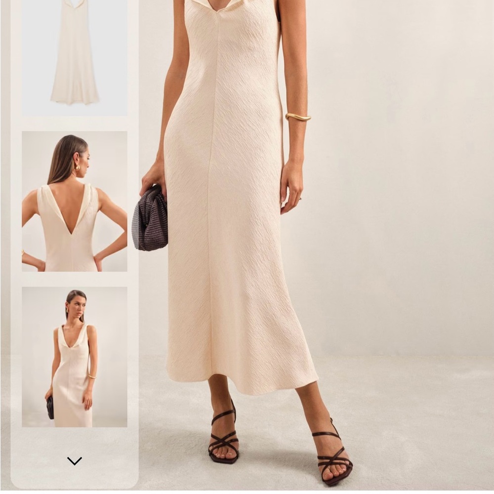 Textured Drape-Neck Midi Dress in Cream
